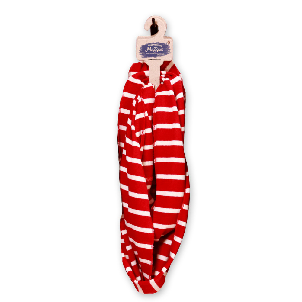 100%Organic Cotton Infinity Scarf,Stripe Brick Red